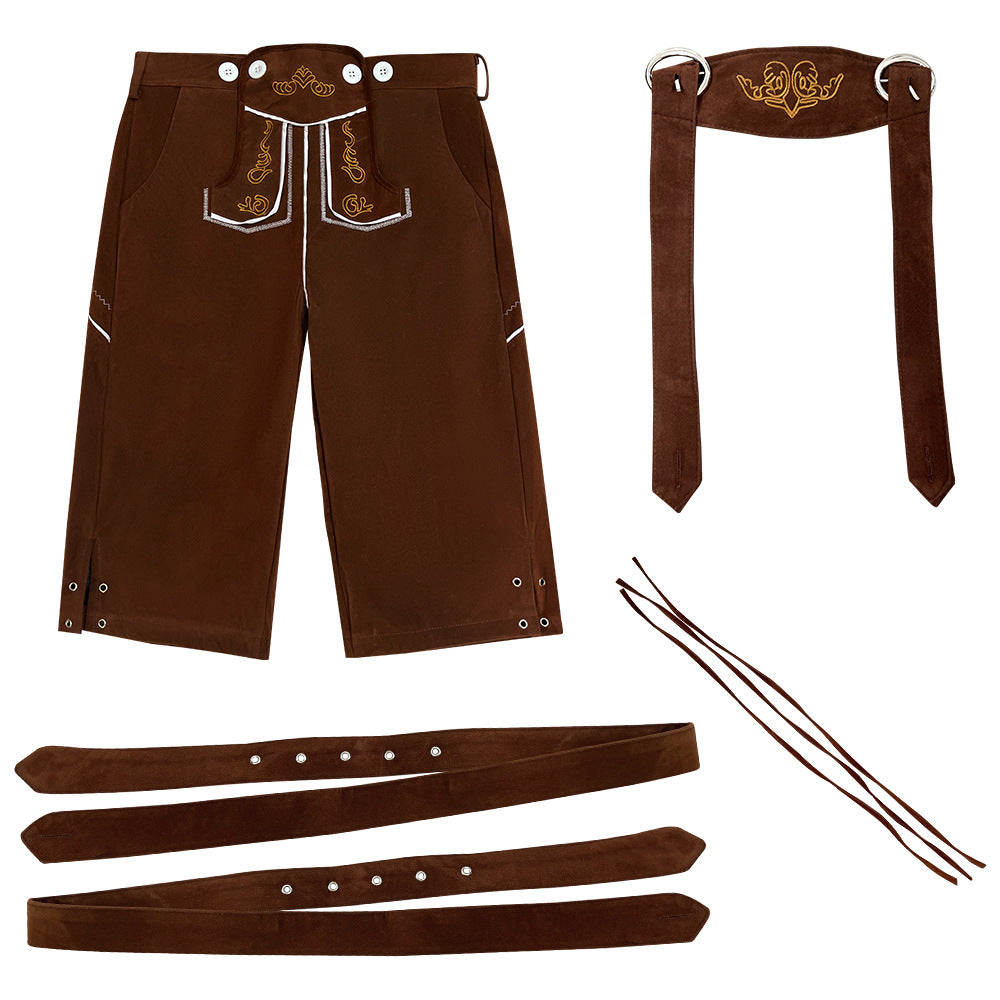 Herren Oktoberfest Lederhosen mit Stickereien & verstellbaren Trägern