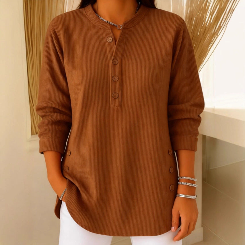 Elegante Damen Tunika mit Langarm und Knopfleiste, bequemer Oversize-Schnitt perfekt für stilvolle Outfits.