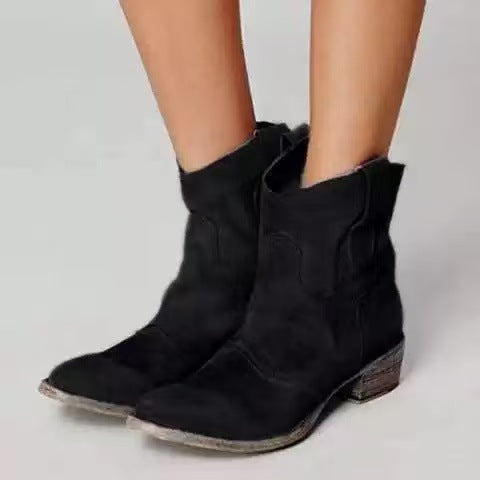Rutschfeste Damen Stiefeletten, Western-Design, komfortable Alltags- & Freizeitschuhe mit stabilem Blockabsatz.