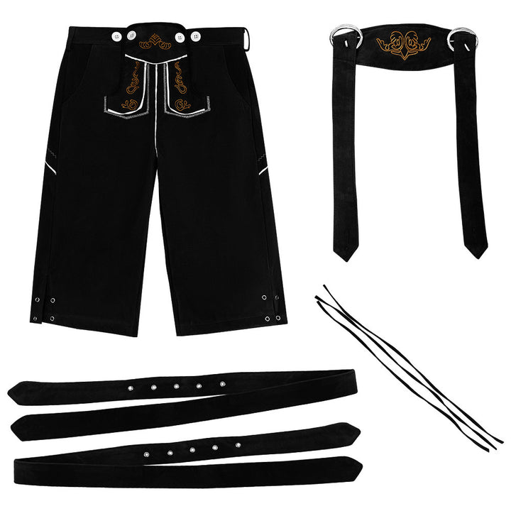 Herren Oktoberfest Lederhosen mit Stickereien & verstellbaren Trägern
