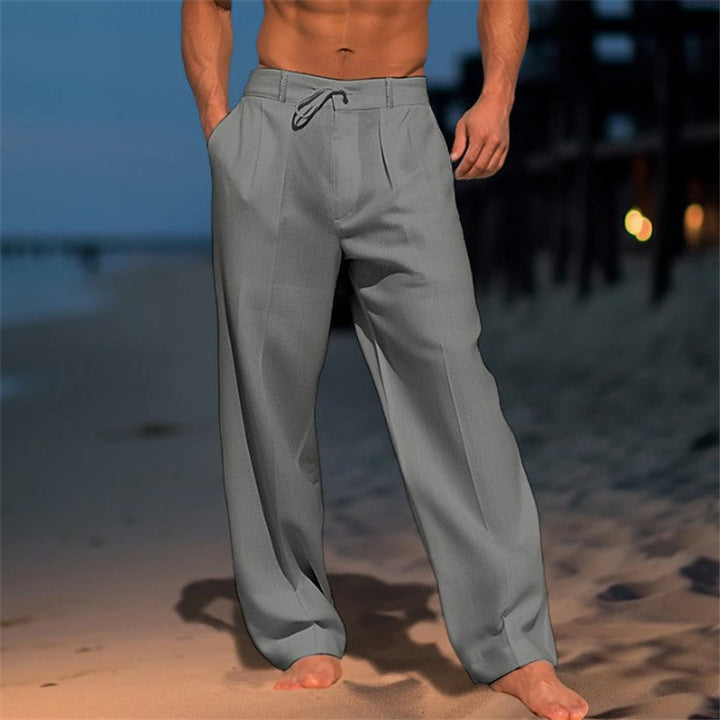 Dunkelgraue Herren Freizeithose mit elastischem Bund, atmungsaktiv & elegant für den Sommer.