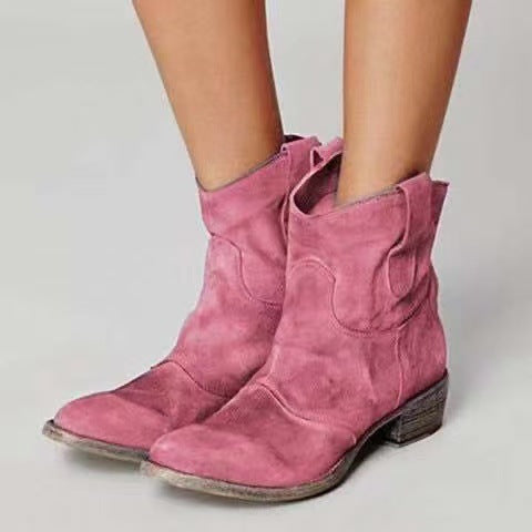 Nahaufnahme: Komfortable Damen Stiefeletten, Western-Stil, rutschfest, ideal als Büroschuh mit Blockabsatz.