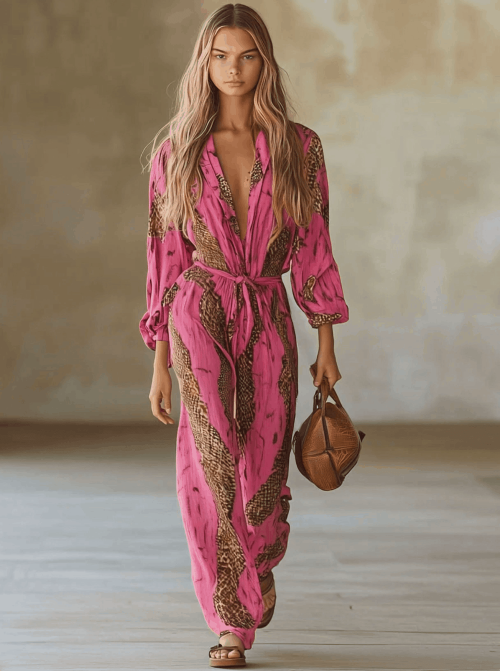 Vorderansicht des eleganten Damen Jumpsuits in Roségold