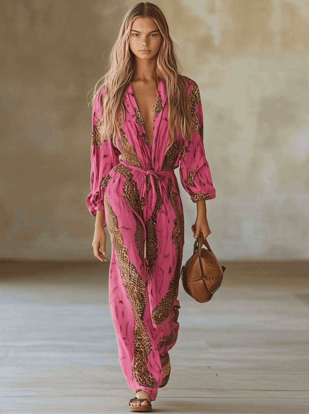 Vorderansicht des eleganten Damen Jumpsuits in Roségold