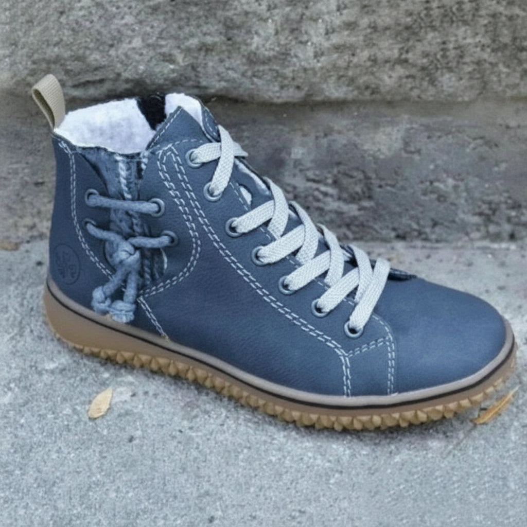 Blauer orthopädischer Winterstiefel mit Schnürung und warmer Fütterung