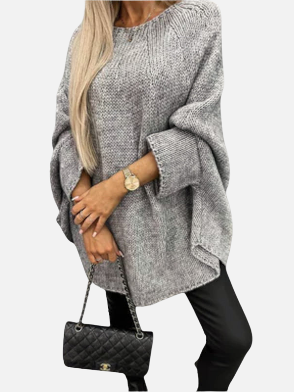 Damen Oversize Strickponcho in Grau mit strukturiertem Strickmuster