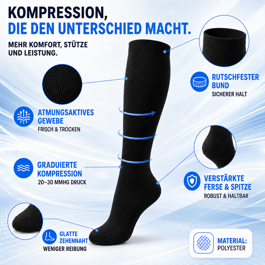 Sportstrümpfe als Kompressionsstrümpfe für alle Geschlechter, ideal für Training und Regeneration.