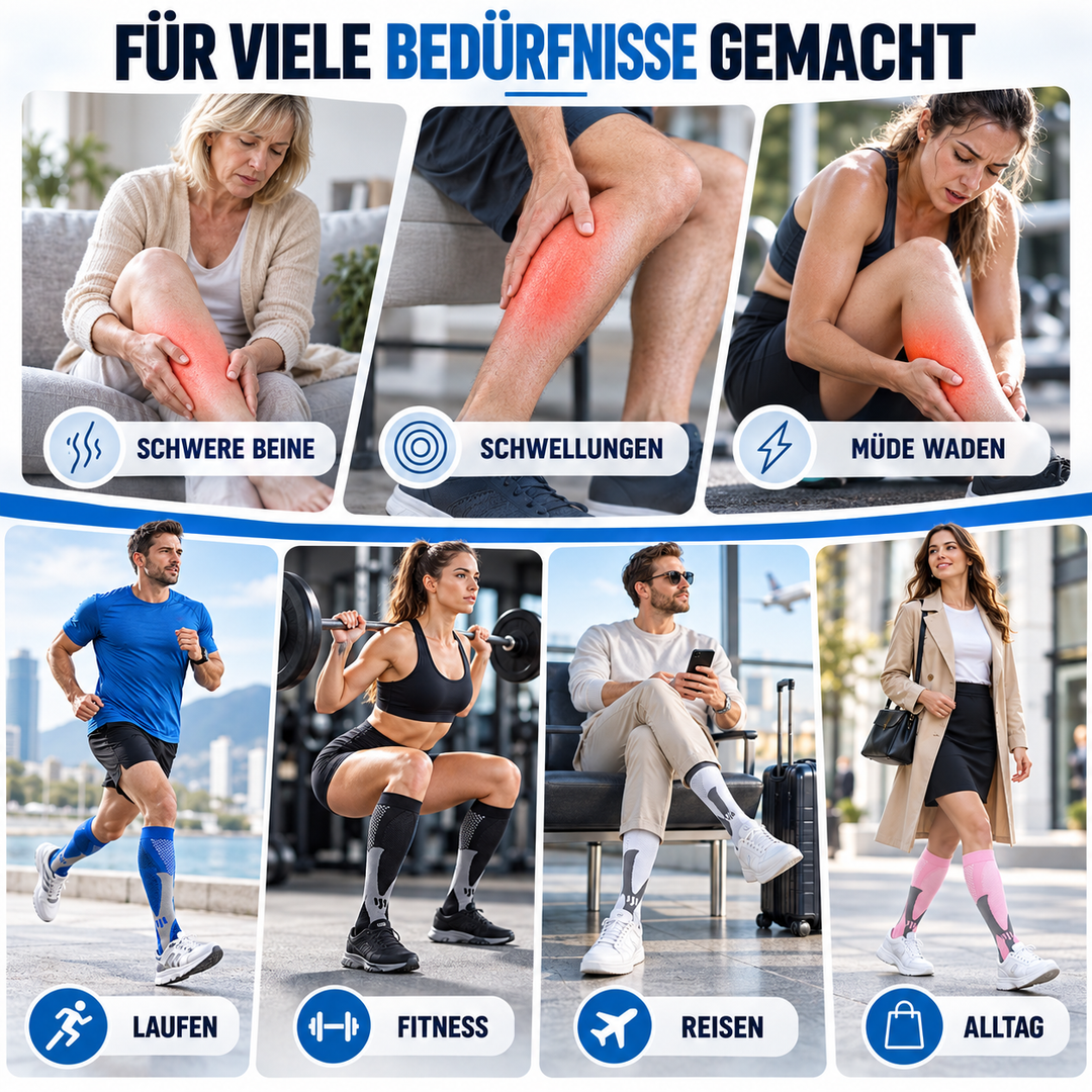 Alltagskomfort Kompressionssocken für Damen & Herren, aktive Unterstützung den ganzen Tag.