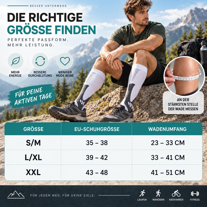 Beinentlastende Kompressionsstrümpfe für Gesundheit, reduzieren Schwellung & Müdigkeit.