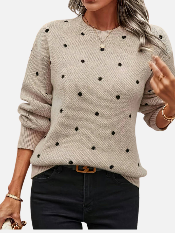 Damen Strickpullover mit Pünktchen und Rundhalsausschnitt in modischem Design
