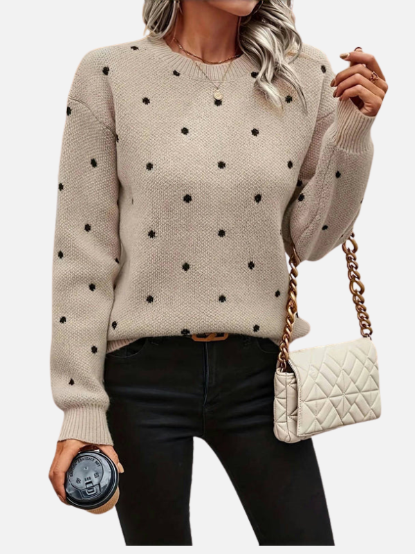 Bequemer Freizeit Pullover für Damen in Strickoptik mit Punkten