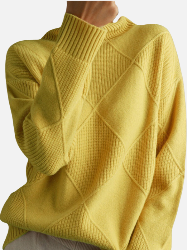 Damen Rollkragenpullover in Gelb mit Rautenmuster Detail