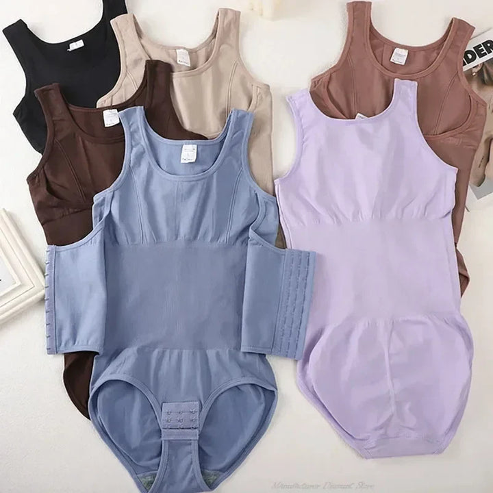 Damen Shapewear Body in Lila, Braun, Beige, Schwarz und Blau auf weißem Hintergrund
