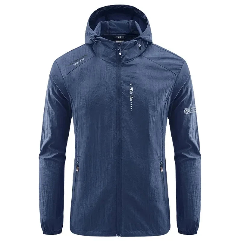 Blaue Herren Outdoorjacke mit Kapuze und Reißverschluss