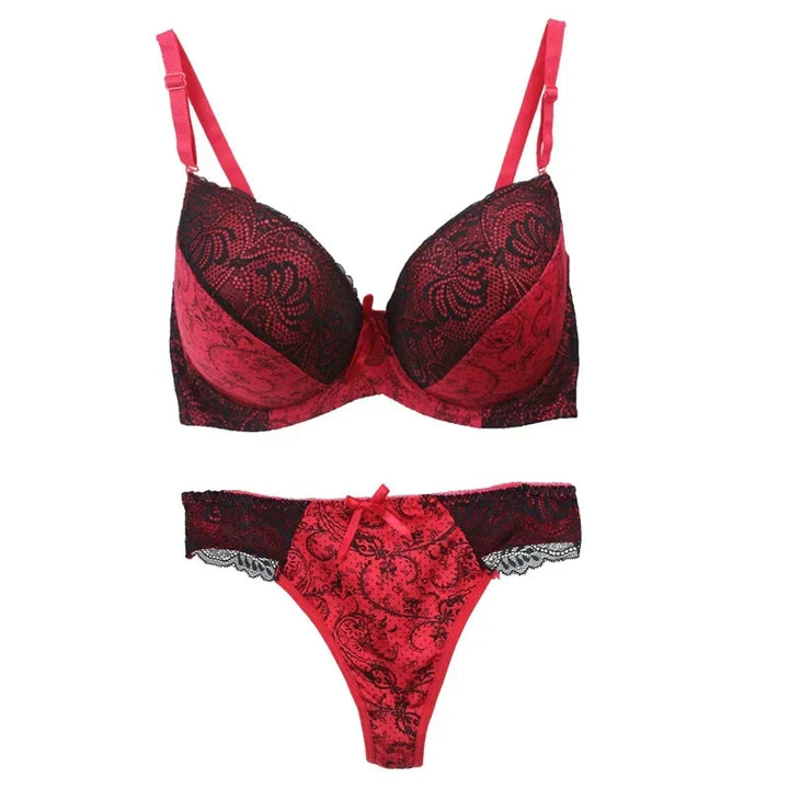 Damen Push-up Dessous Set in Rot mit BH und passendem Slip