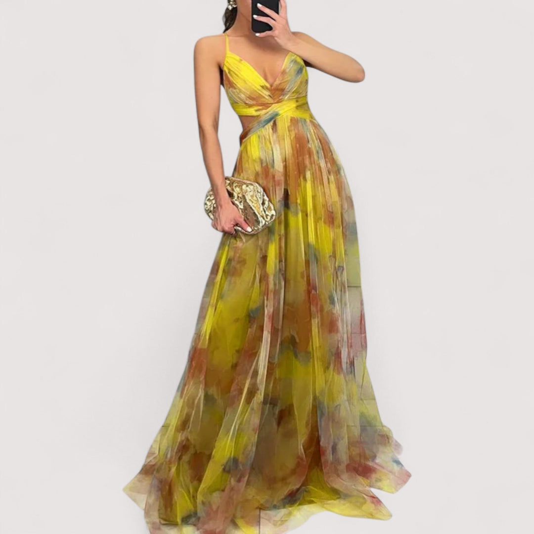 Exklusives Damen Abendkleid mit verdrehtem Oberteil, perfekt elegant für festliche Partys.