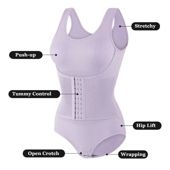 Lila Damen Shapewear Body mit Details zu Stretch, Push-up und Bauchkontrolle