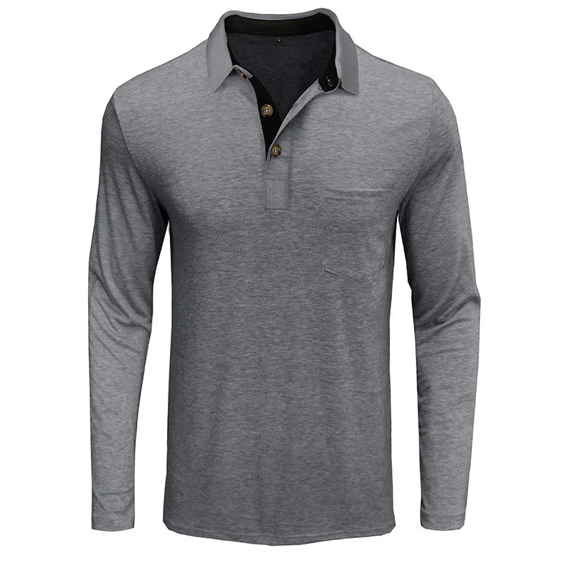 Beiges Herren Langarmshirt mit Knopfleiste, atmungsaktives Freizeithemd