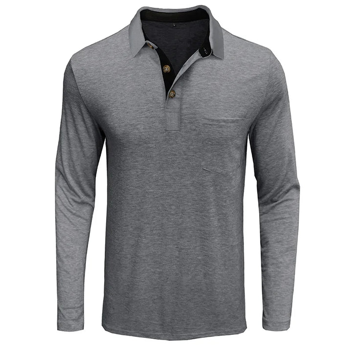 Beiges Herren Langarmshirt mit Knopfleiste, atmungsaktives Freizeithemd