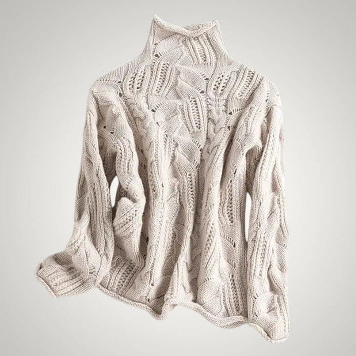 Beiger strukturierter Strickpullover für Damen von vorne