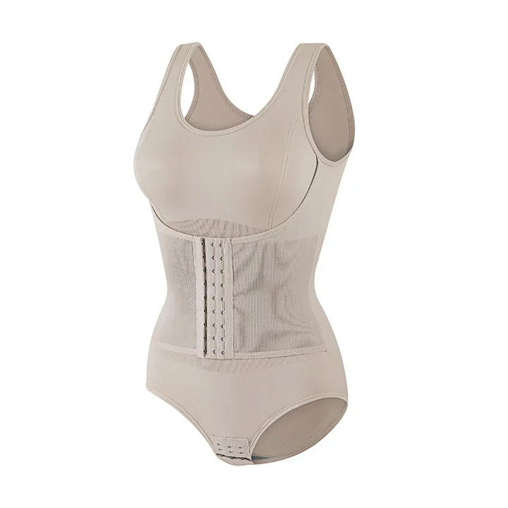 Rückenansicht eines figurbetonten Damen Bodys in Lila