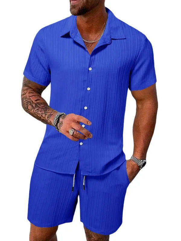 Lockere Passform Herren Set: Sommer Kurzarm Hemd & Shorts, ideal für maximalen Komfort.