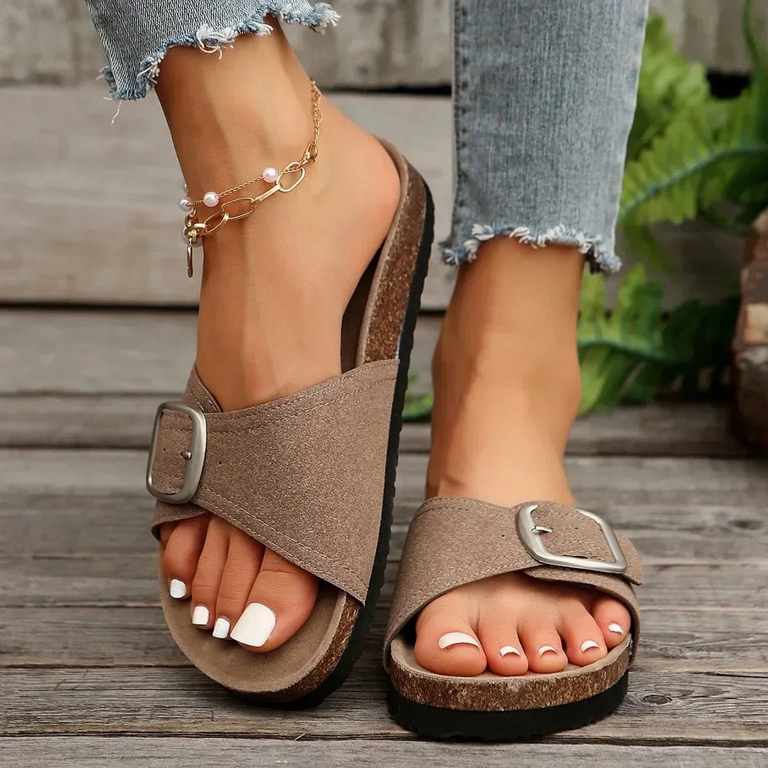 Dunkelbraune Komfort-Sandalen für Damen mit orthopädischem Fußbett