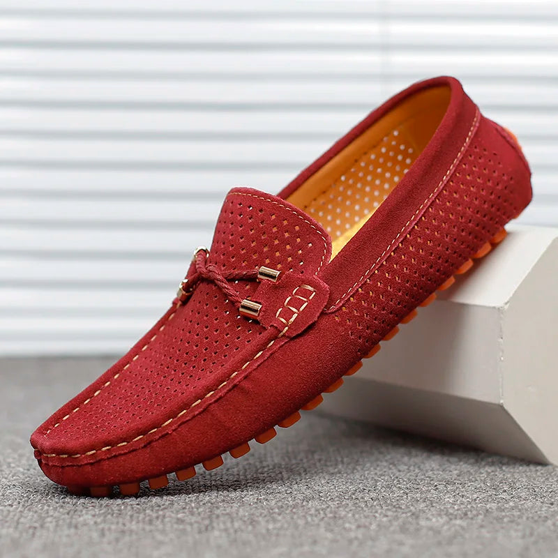 Herren Loafer in Schwarz, atmungsaktive Slip-On Sommerschuhe mit Lochmuster