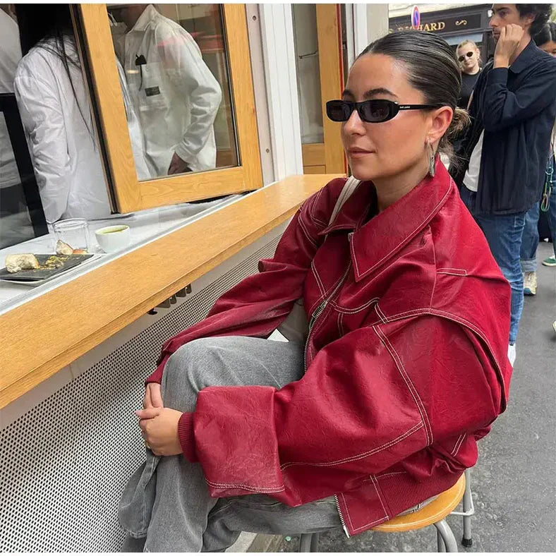 Damen Oversize Rote Jacke - Trendfarbe