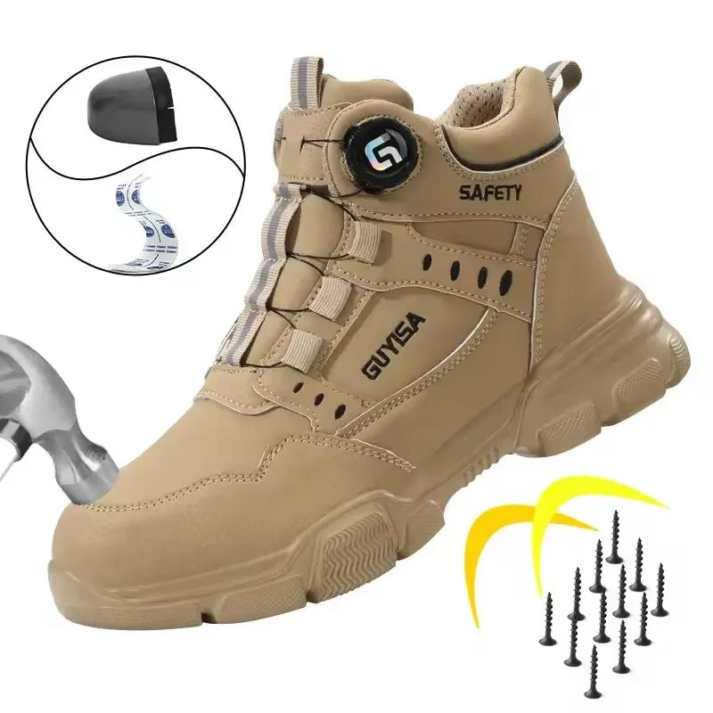 Damen Sicherheitsstiefel in Khaki mit Zehenschutz und Drehverschluss im Detail