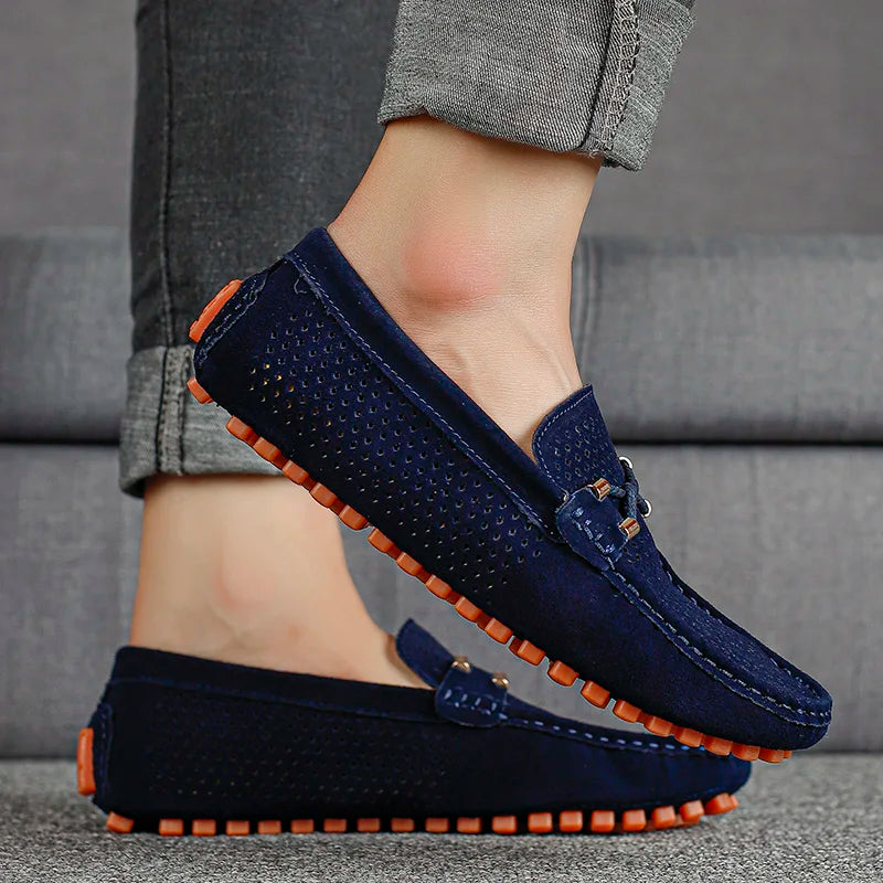 Rote Herren Loafer, leichte Textilschuhe und Freizeitschuhe mit Profilsohle