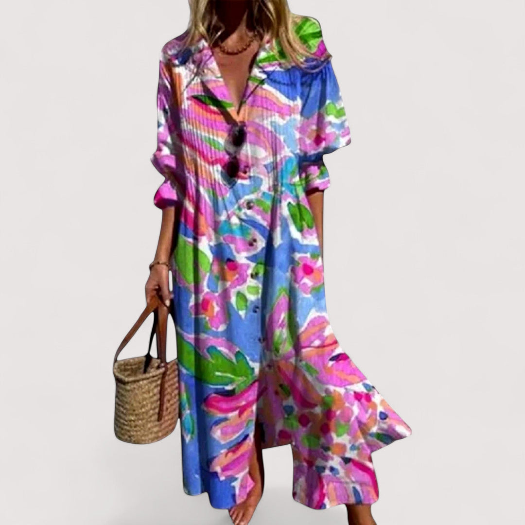 Locker geschnittenes Damen Printkleid in A-Linie. Perfektes Alltagskleid, bequem und leicht zu tragen.
