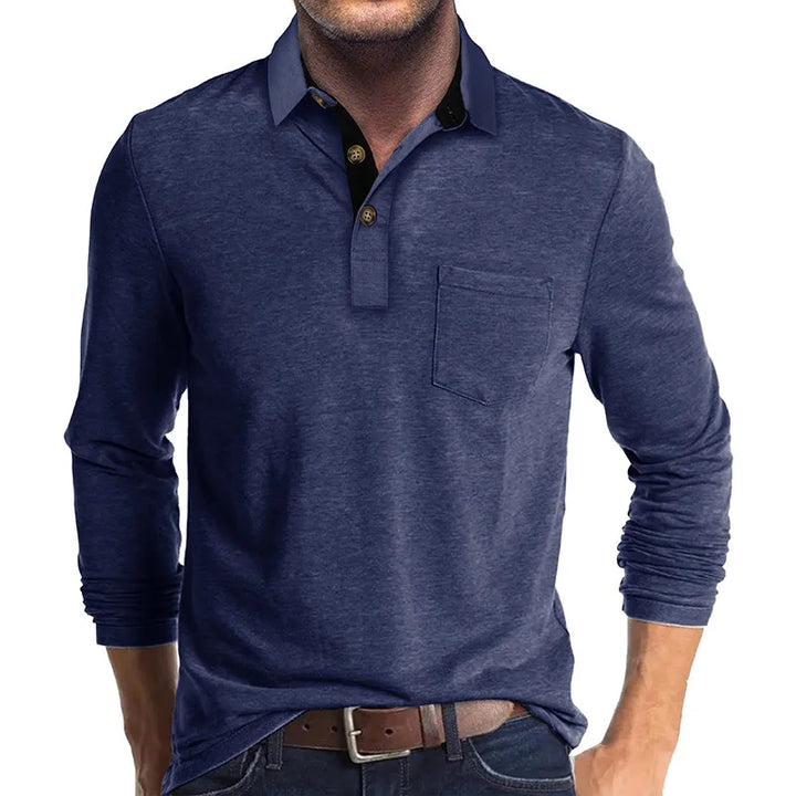 Atmungsaktives Langarm Polo für Herren in elegantem Blau, tailliert
