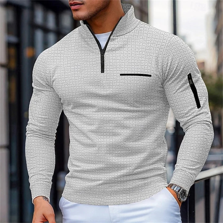Herren Strukturpullover in Hellgrau mit praktischen Taschen