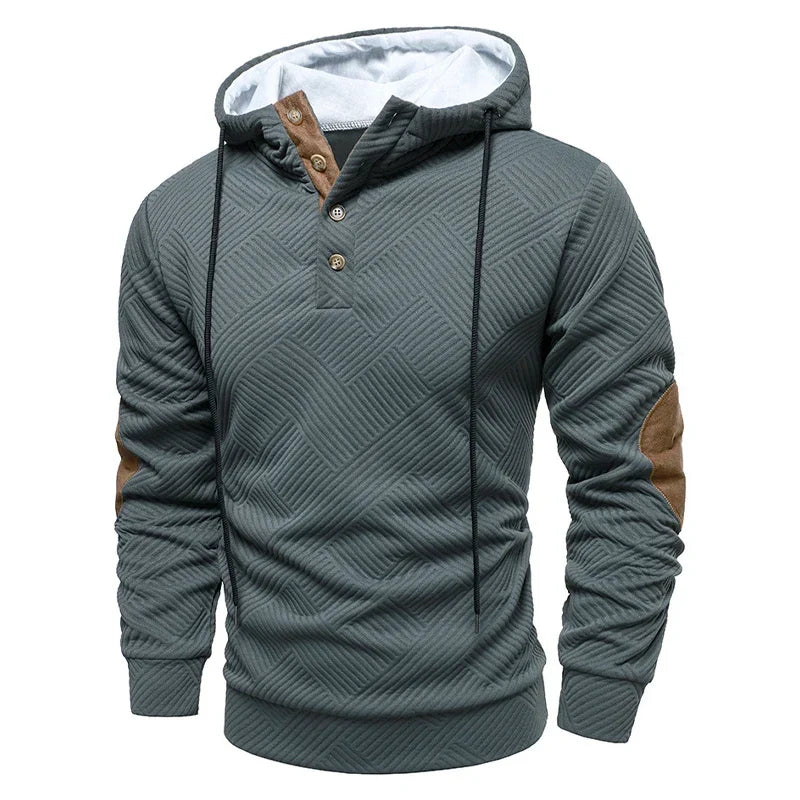 Hochwertiger Herren Freizeitpullover mit Kapuze und Knopfleiste, moderner Stil und Langarm.