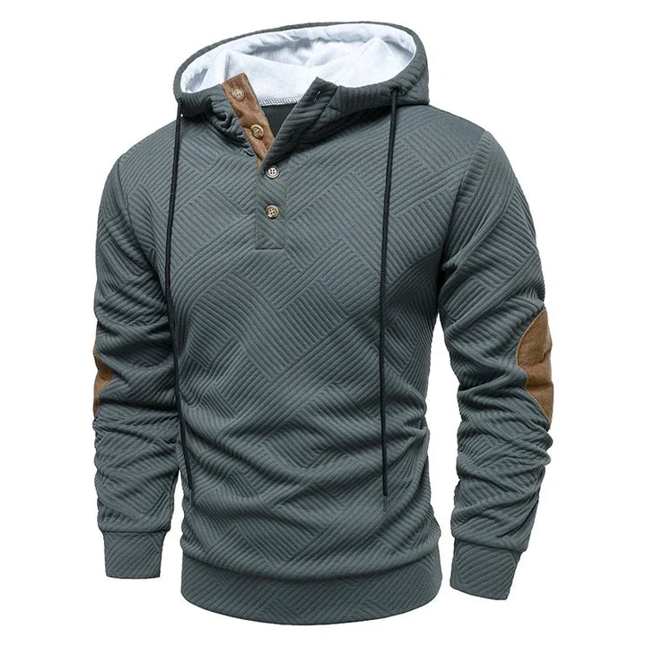Hochwertiger Herren Freizeitpullover mit Kapuze und Knopfleiste, moderner Stil und Langarm.