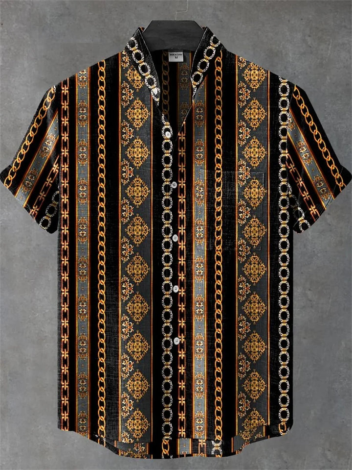 Bohemian Kurzarmhemd für Herren, luftig und stylish, ideal für sommerliche Strandmode. Mit Design.