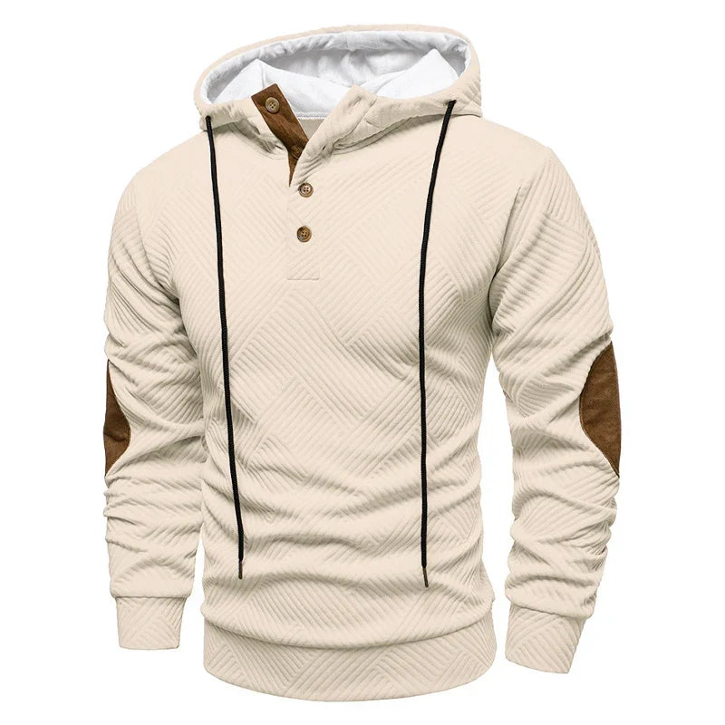 Herren Komfortpullover mit Kapuze und Knopfleiste, gemütlich für Freizeit und entspannte Stunden.