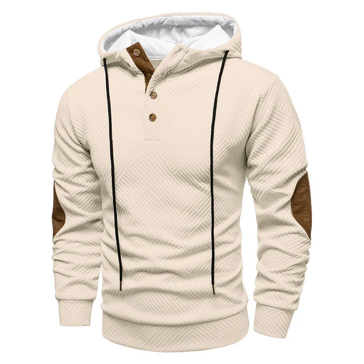Herren Komfortpullover mit Kapuze und Knopfleiste, gemütlich für Freizeit und entspannte Stunden.
