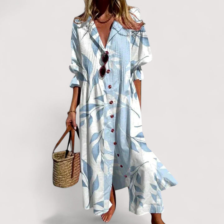 Vielseitiges Damen A-Linien Kleid mit frischem Muster. Atmungsaktiv & komfortabel für den Sommer.