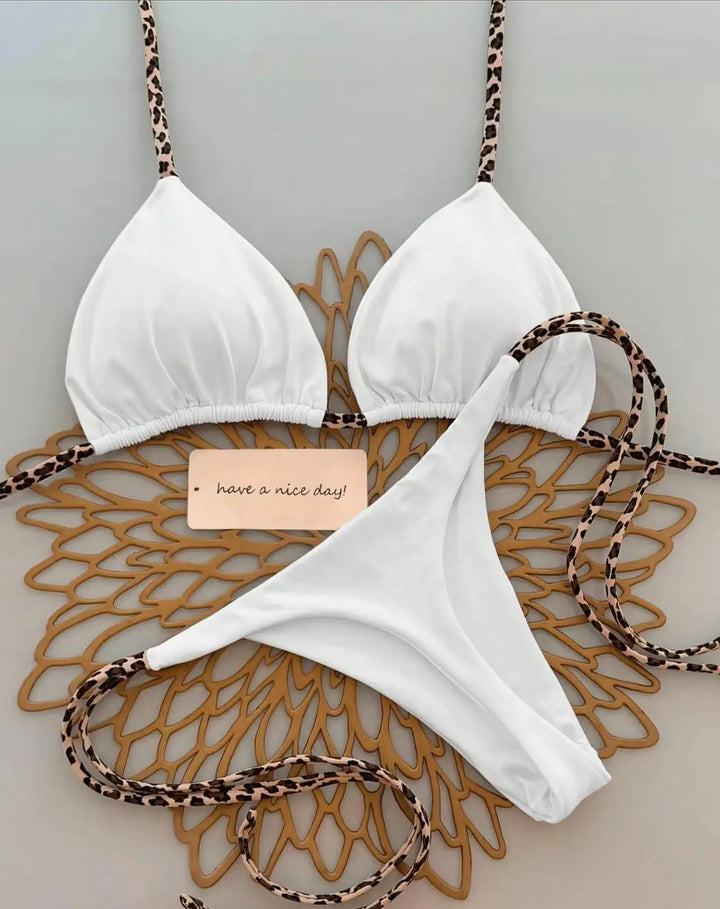 Damen Bikini mit verstellbaren Trägern: Leopardenmuster Bademode, Tanga Bikini für individuellen Fit am Strand.