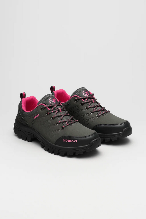 Damen Wanderschuhe in Grau pastell mit pinken Akzenten und robuster Gummisohle