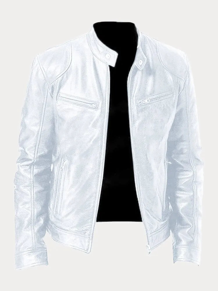 Weiße klassische Herrenjacke mit Reißverschluss