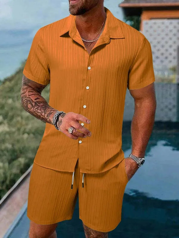Urlaubskleidung Herren: Komfortables Sommer Hemd Set mit Shorts, perfekt für entspannte Tage.