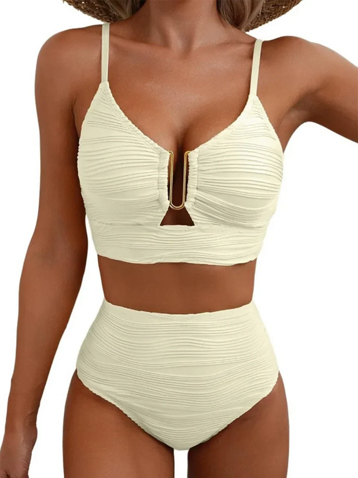 Damen High-Waist Bikini in Cremefarben mit U-Draht Design