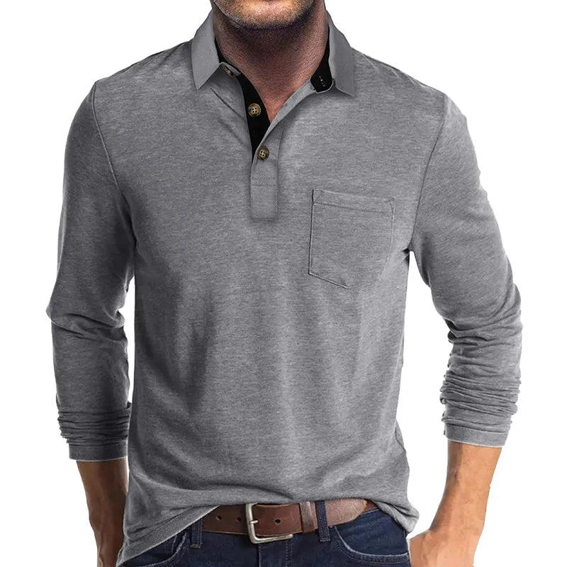 Tailliertes Herren Langarmshirt mit Knopfleiste in Schwarz für Freizeit
