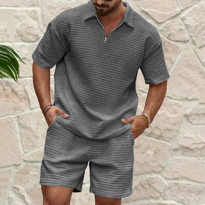 Freizeitbekleidung Herrenmode Sommer Set in Grau mit Strukturmuster