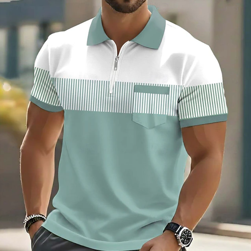 Moderne Passform des Herren Zip-Polohemdes kurzarm. Vielseitiger Stil für Frühling- & Sommer-Outfits.