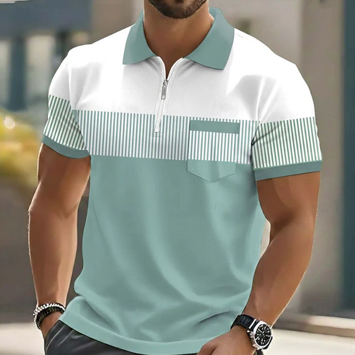 Moderne Passform des Herren Zip-Polohemdes kurzarm. Vielseitiger Stil für Frühling- & Sommer-Outfits.