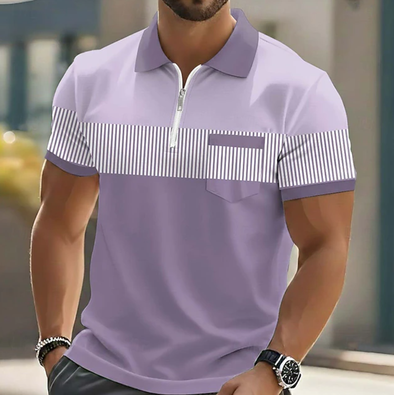 Weiches, strukturiertes Material des Herren Zip-Polohemdes. Ideal für Business Casual & Freizeitmode.
